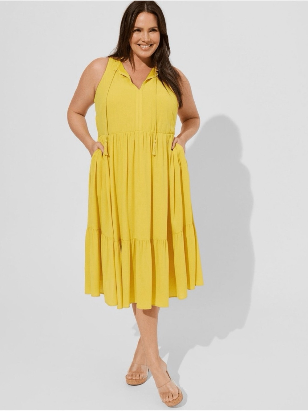 torrid Sunny Yellow Sleeveless Tiered Midi Dress
